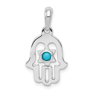 14k White Gold Simulated Turquoise Chamseh Pendant