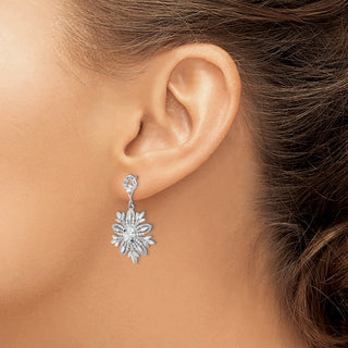 14k White Gold 31mm Fancy Snowflake Dangle Earrings