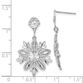 14k White Gold 31mm Fancy Snowflake Dangle Earrings