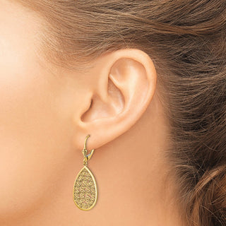 14k Yellow Gold 41mm Teardrop Filigree Dangle Leverback Earrings