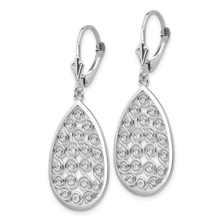 14k White Gold 41mm Teardrop Filigree Dangle Leverback Earrings