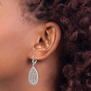 14k White Gold 41mm Teardrop Filigree Dangle Leverback Earrings