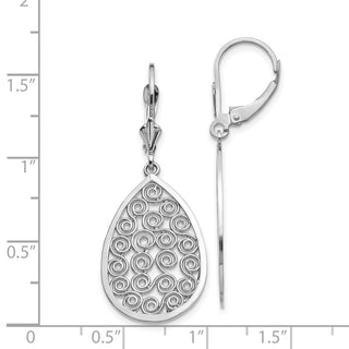 14k White Gold 41mm Teardrop Filigree Dangle Leverback Earrings