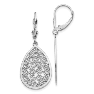 14k White Gold 41mm Teardrop Filigree Dangle Leverback Earrings