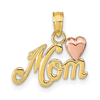 14k Yellow and Rose Gold Polished Mom w/ Heart Pendant