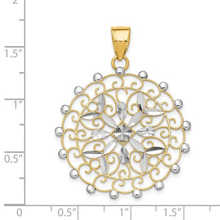 14k Yellow Gold White Rhodium Diamond-cut Filigree Pendant K1547