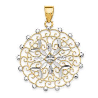 14k Yellow Gold White Rhodium Diamond-cut Filigree Pendant K1547