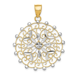 14k Yellow Gold White Rhodium Diamond-cut Filigree Pendant K1547