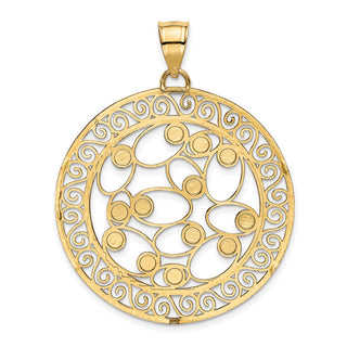 14k Yellow Gold White Rhodium Diamond-cut Filigree Pendant K1549