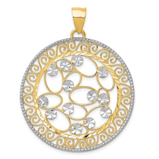 14k Yellow Gold White Rhodium Diamond-cut Filigree Pendant K1549