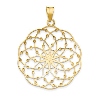 14k Yellow Gold Rhodium Diamond-cut Sphere Pendant