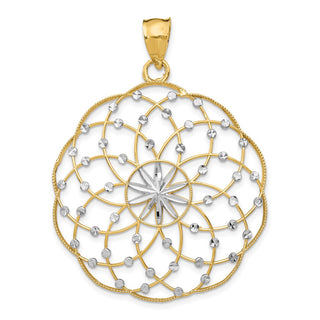 14k Yellow Gold Rhodium Diamond-cut Sphere Pendant