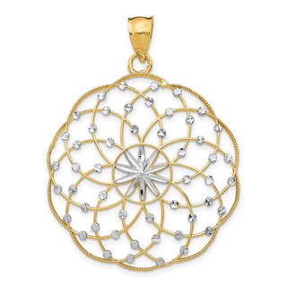 14k Yellow Gold Rhodium Diamond-cut Sphere Pendant