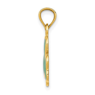 14k Yellow Gold Enameled 3 Leaf Clover Pendant
