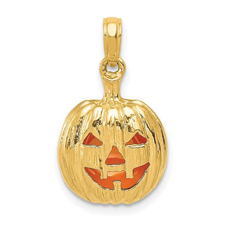 14k Yellow Gold Enameled Inside 3-D Cut-Out Pumpkin Pendant