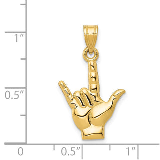 14k Yellow Gold Polished I Love You Hand/Sign Language Pendant