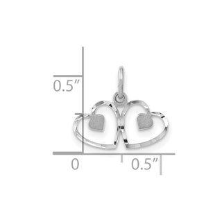 14K White Gold Polished Double Heart Charm