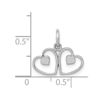14K White Gold Polished Double Heart Charm