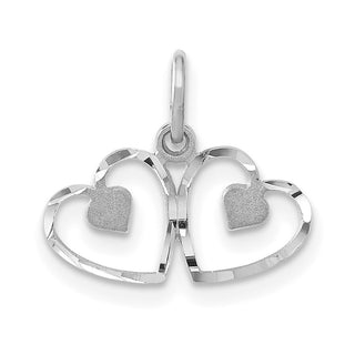 14K White Gold Polished Double Heart Charm