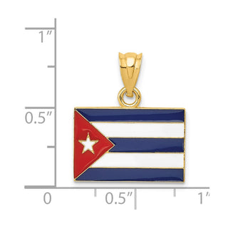 14k Yellow Gold Enameled Cuba Flag Pendant