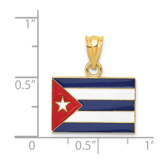 14k Yellow Gold Enameled Cuba Flag Pendant