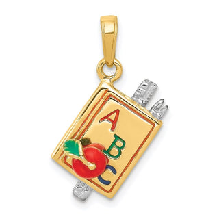 14k Yellow Gold Enameled Abc School Book Pendant