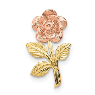 14k Yellow and Rose Gold Mini Pink Rose Flower Slide Pendant