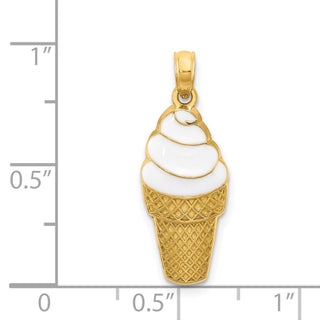 14k Yellow Gold Enameled Vanilla Ice Cream Cone Pendant