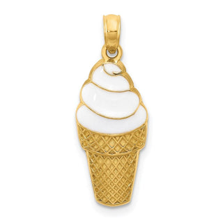 14k Yellow Gold Enameled Vanilla Ice Cream Cone Pendant