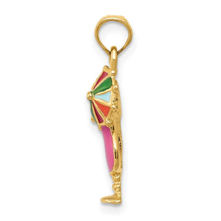 14k Yellow Gold Pink Enameled Tropical Drink Pendant