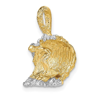 14k Yellow Gold and Rhodium 3-D Surfer In Wave Pendant