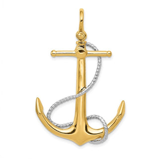 14k Yellow and White Gold 3-D Anchor w/ Entwined Rope Accent Pendant