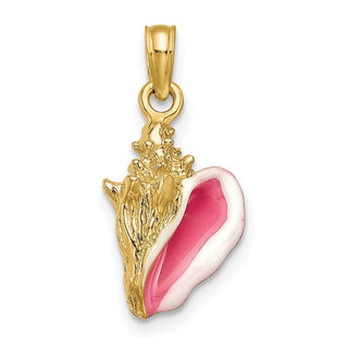 14k Yellow Gold Enameled 3-D Conch Shell Pendant