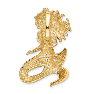 14k Yellow Gold Polished & Satin Diamond-cut Mermaid Slide Pendant