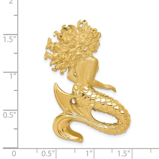 14k Yellow Gold Polished & Satin Diamond-cut Mermaid Slide Pendant