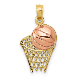 14k Yellow and Rose Gold Basketball Hoop w/ Ball Pendant