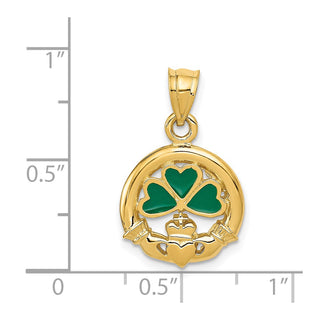 14k Yellow Gold Enameled Claddagh Pendant