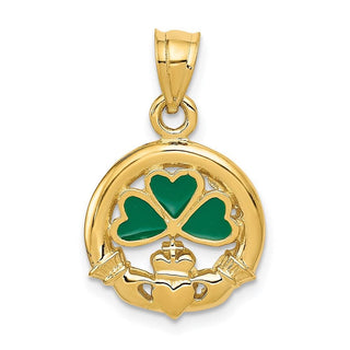 14k Yellow Gold Enameled Claddagh Pendant