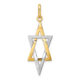 14k Gold With Rhodium-Plating Elongated Jewish Star Of David Charm