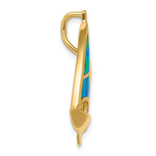14k Yellow Gold Simulated Opal Sailboat Slide Pendant