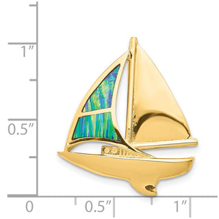 14k Yellow Gold Simulated Opal Sailboat Slide Pendant