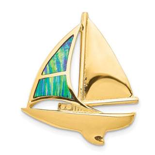 14k Yellow Gold Simulated Opal Sailboat Slide Pendant