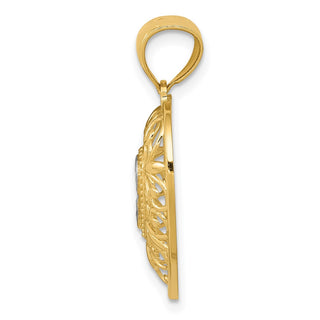 14k Yellow Gold and Rhodium Polished Diamond-cut Filigree Heart Pendant K2527