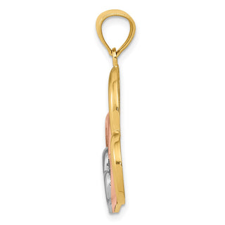 14k Yellow and Rose Gold with Rhodium Polished 3 Hearts Pendant K2551
