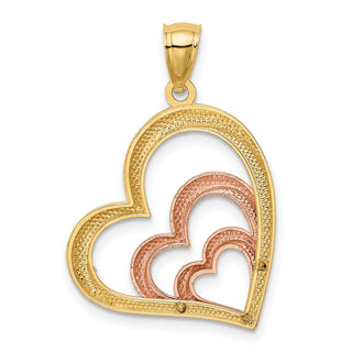 14k Yellow and Rose Gold with Rhodium Polished 3 Hearts Pendant K2551