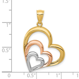 14k Yellow and Rose Gold with Rhodium Polished 3 Hearts Pendant K2551