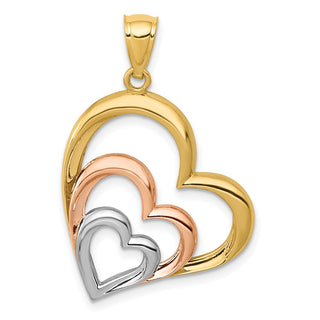 14k Yellow and Rose Gold with Rhodium Polished 3 Hearts Pendant K2551