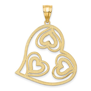 14k Yellow Gold And Rhodium Polished Heart Inside Heart Pendant