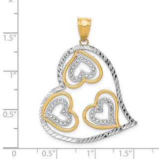 14k Yellow Gold And Rhodium Polished Heart Inside Heart Pendant