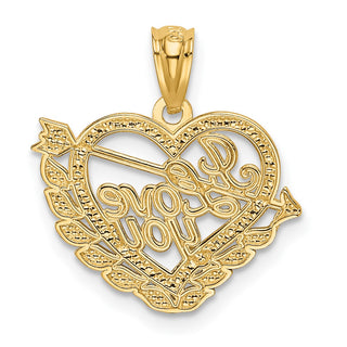 14k Yellow Gold And Rhodium I Love You Heart Pendant